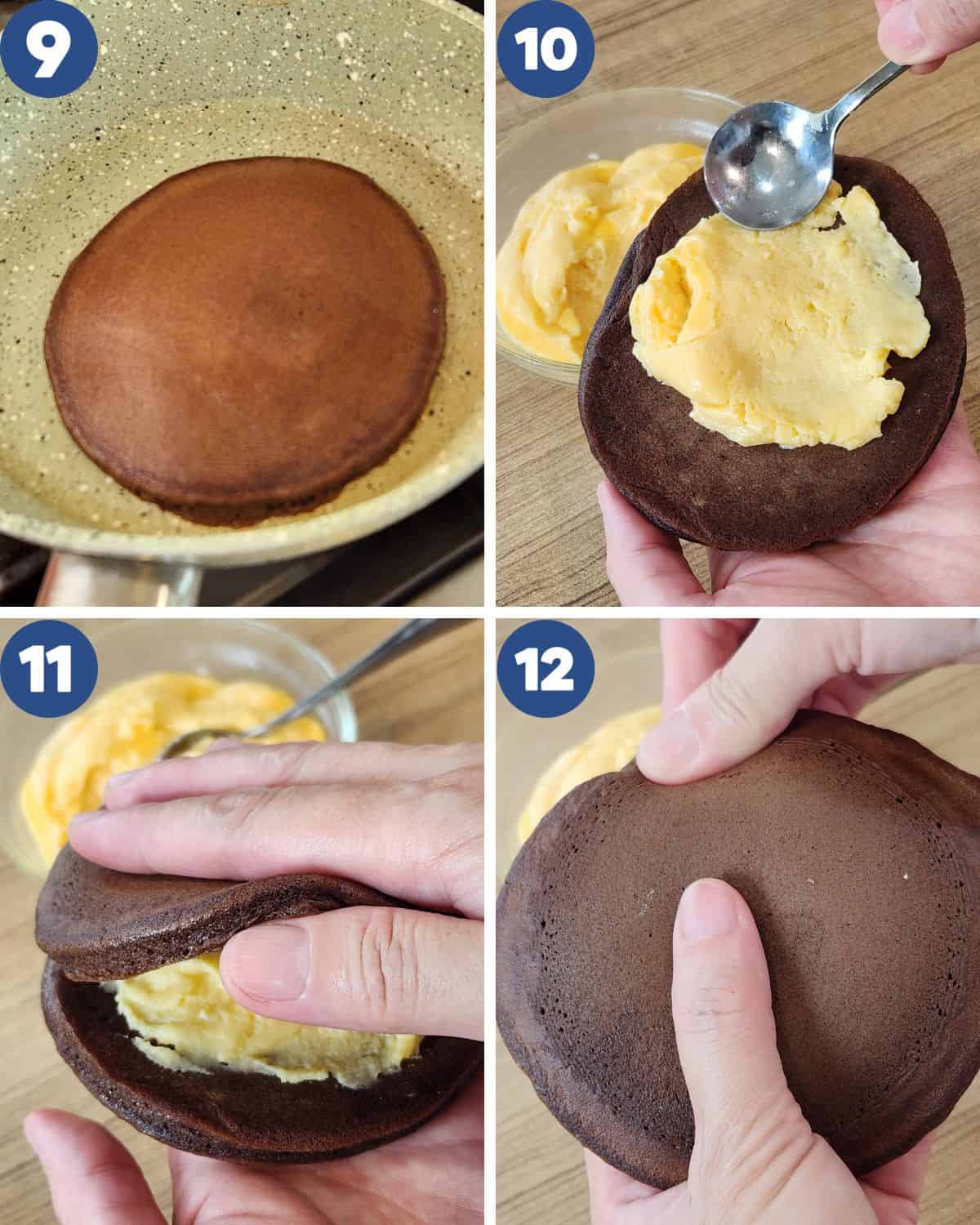 Step by step photos of making the custard dorayaki. 