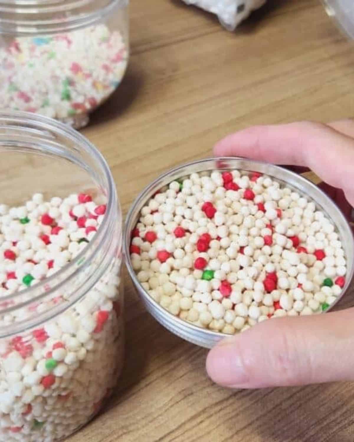 Colored sago pearls in a jar.