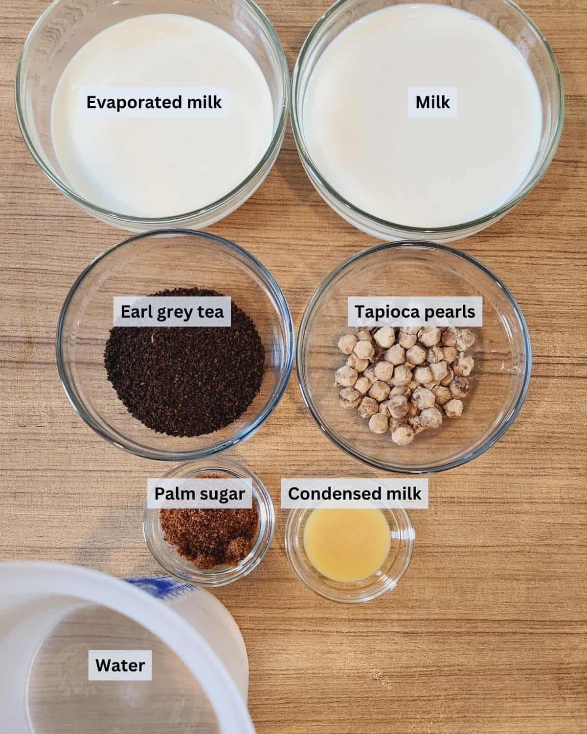 Earl Grey Milk Tea ingredients with labels.