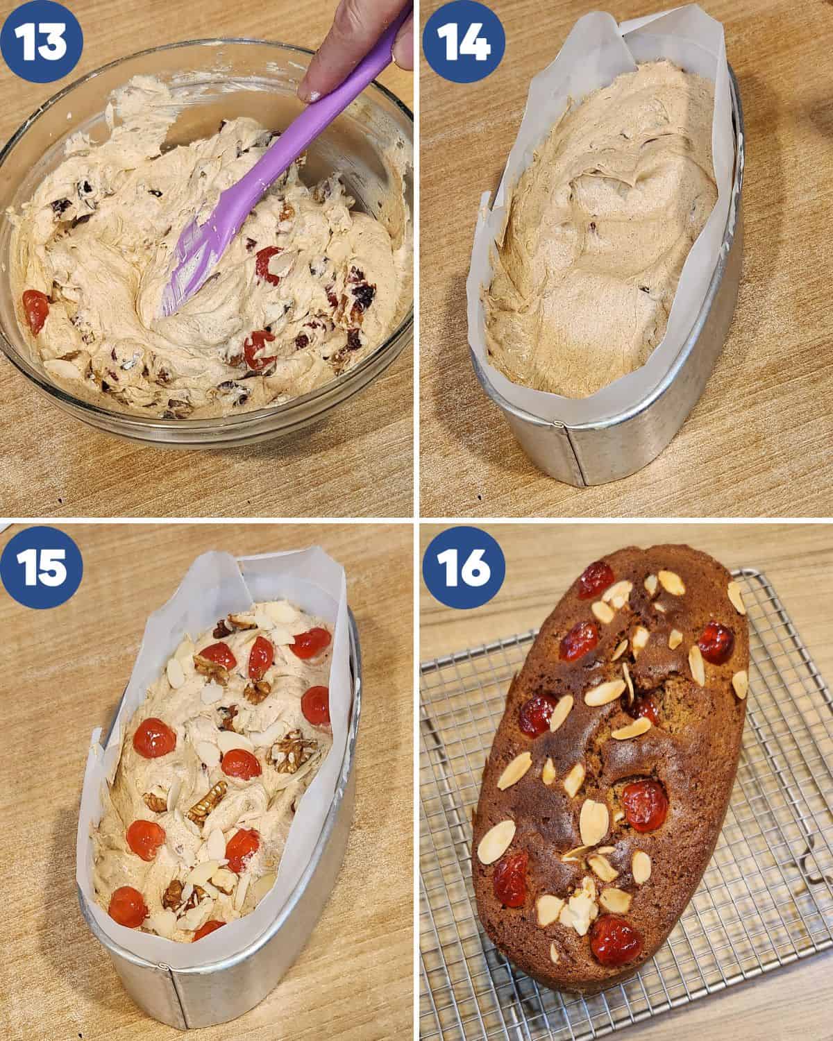 Step by step photos of preparing to bake the English fruit cake.
