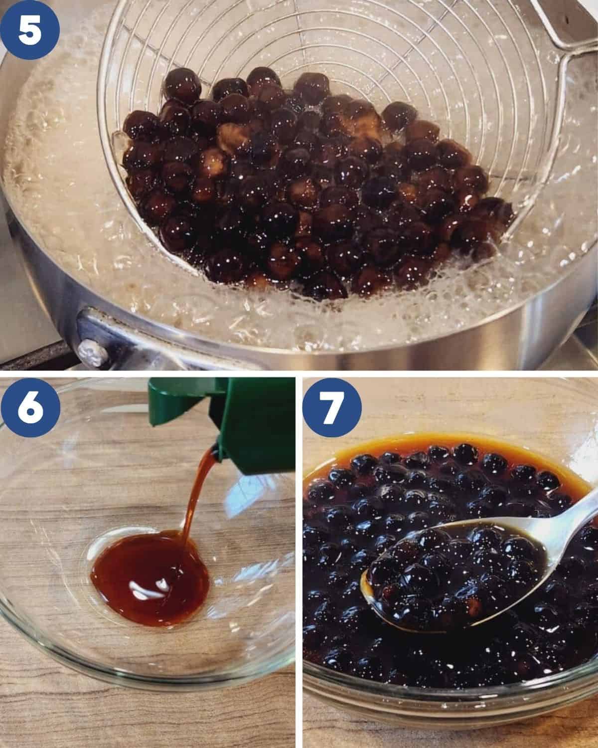 Step by step photos of cooking the brown tapioca pearls.