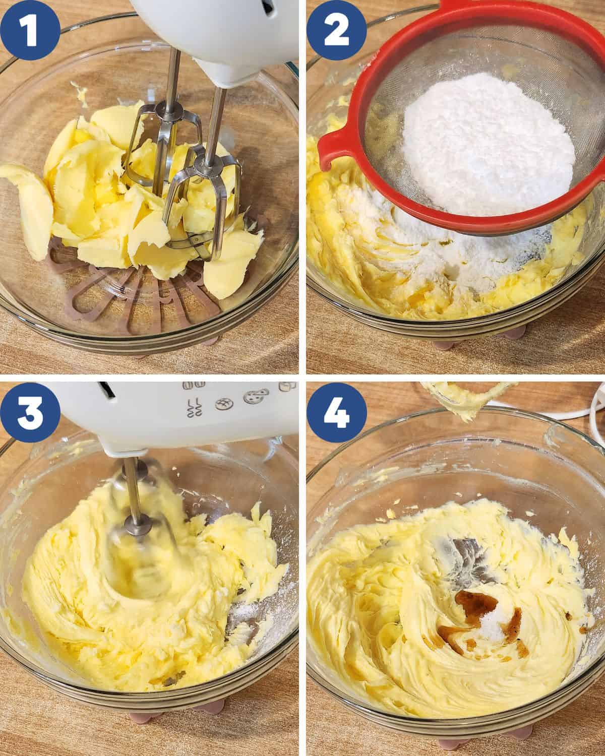 Step by step photos of mixing the butter and sugar for Lapis Legit.