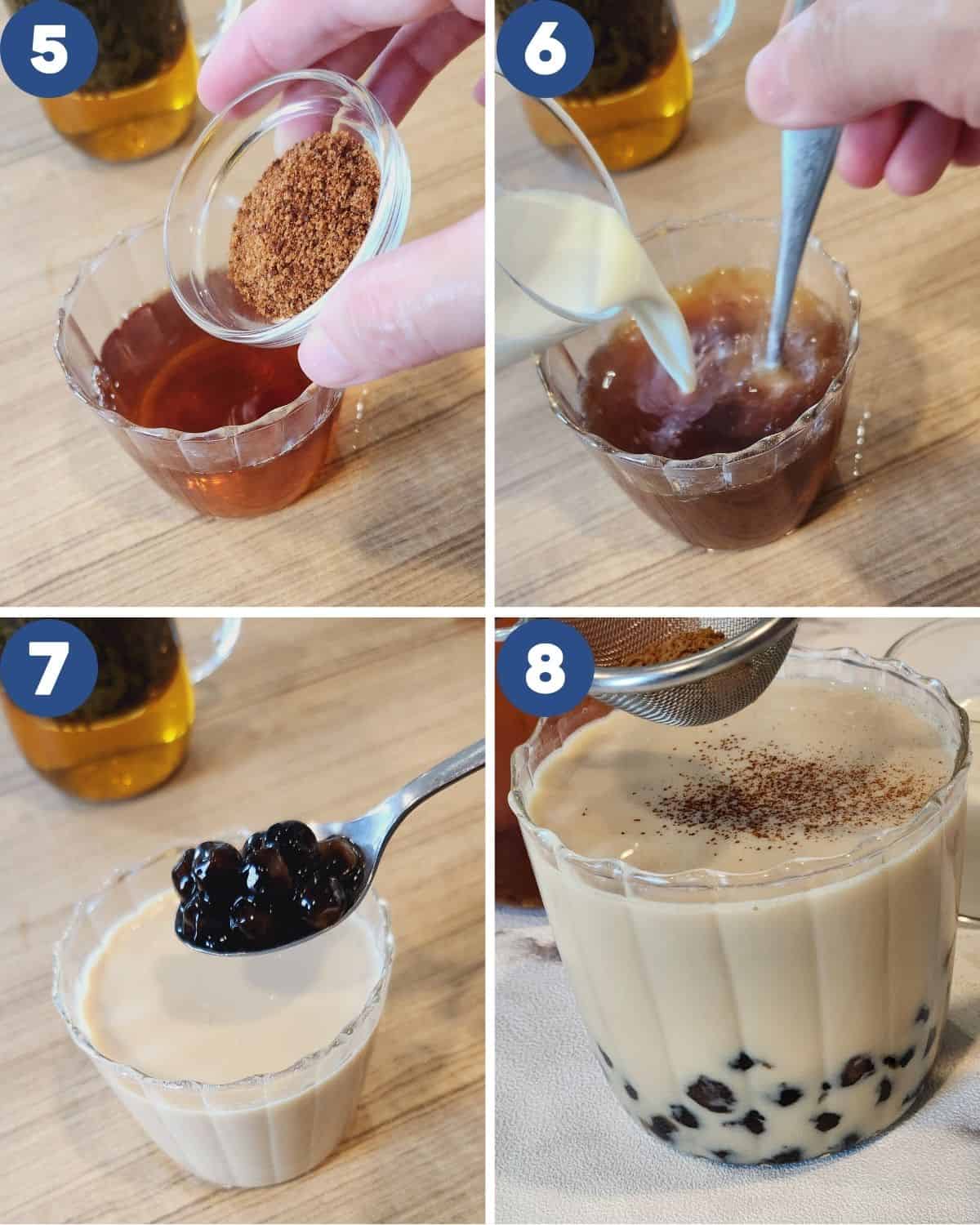 Step by step photos of assembling the oolong milk tea. 