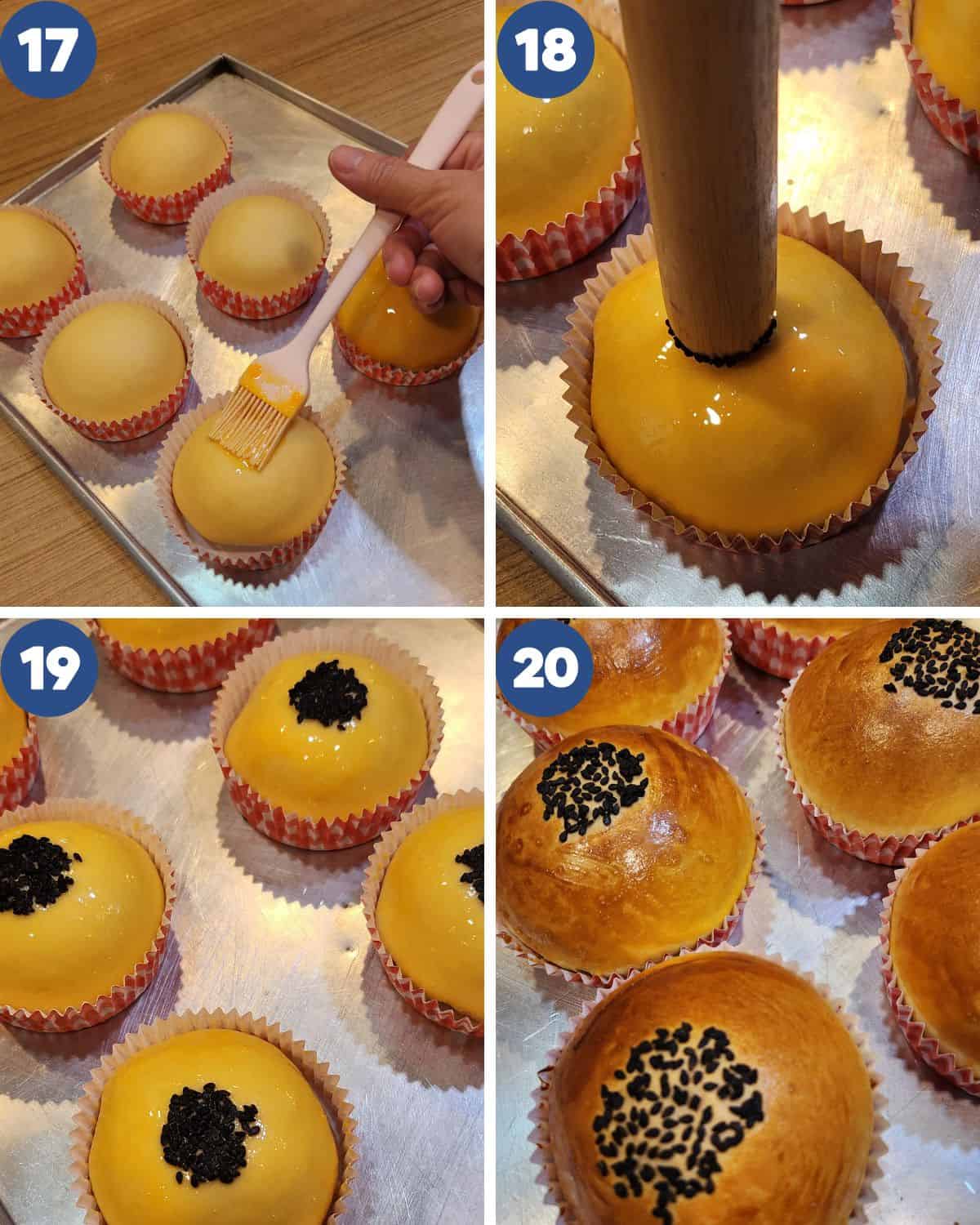 Step by step photos of preparing to bake red bean bread.