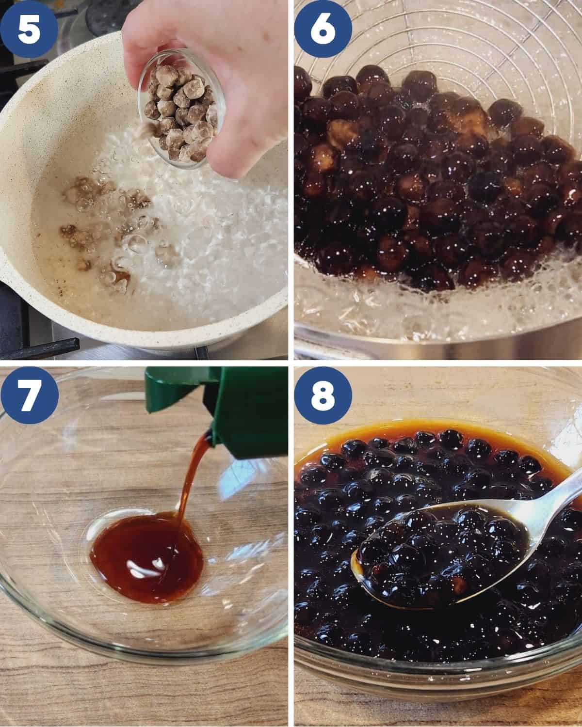 Step by step photos of cooking the tapioca pearls.