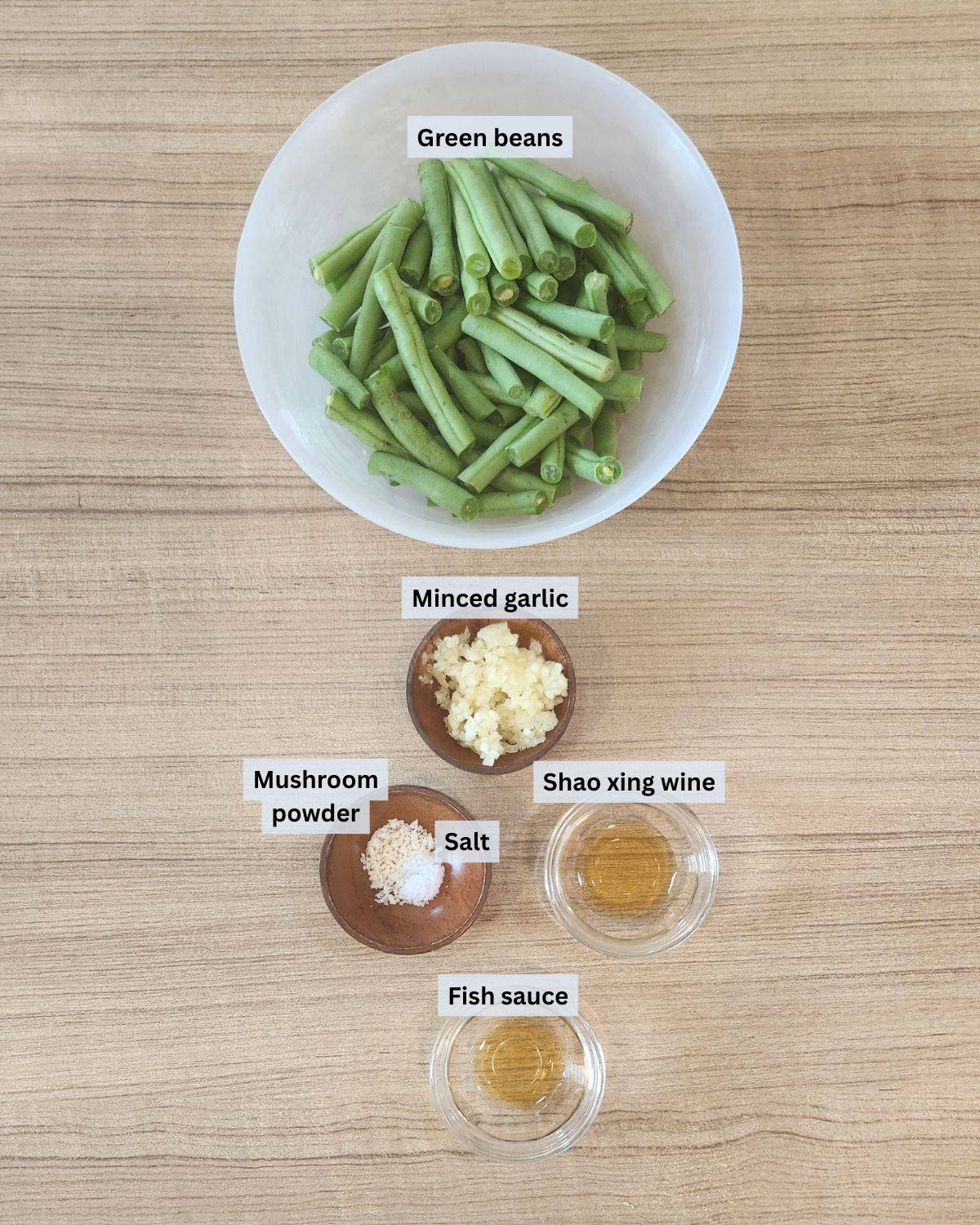 Sautéed Green Beans with Garlic ingredients with labels.