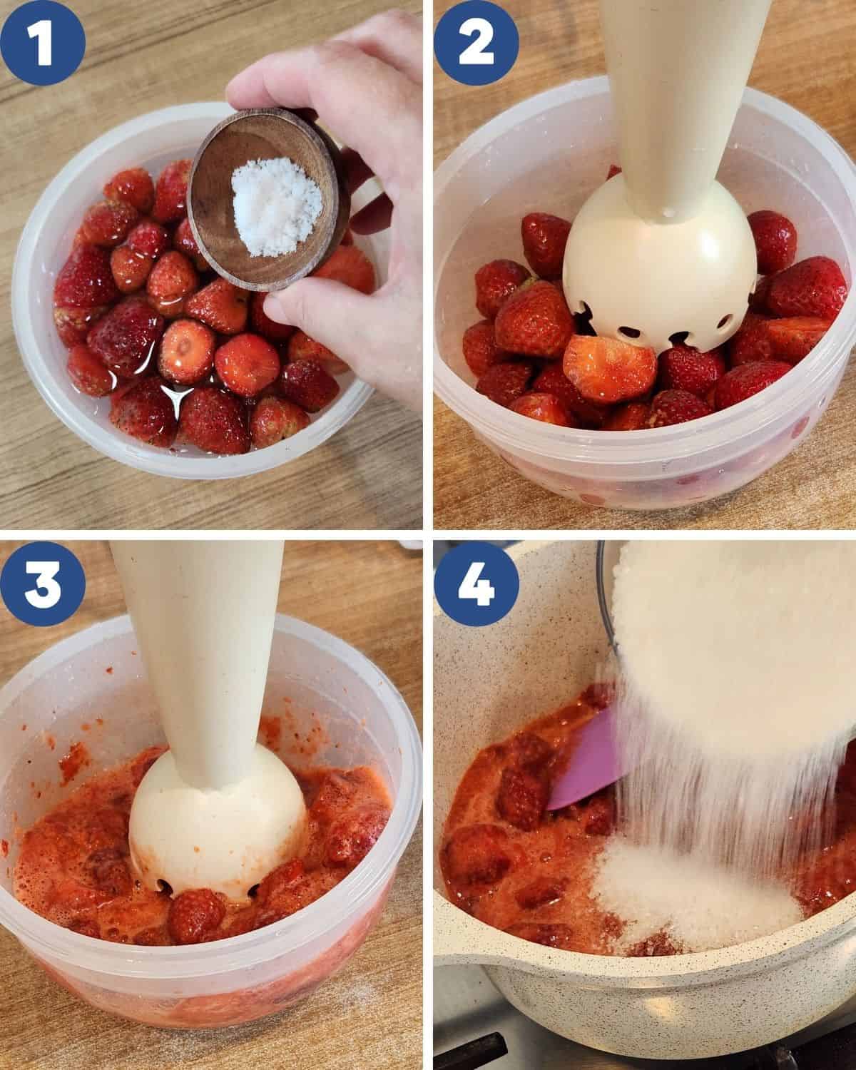 Step by step photos of making strawberry compote.