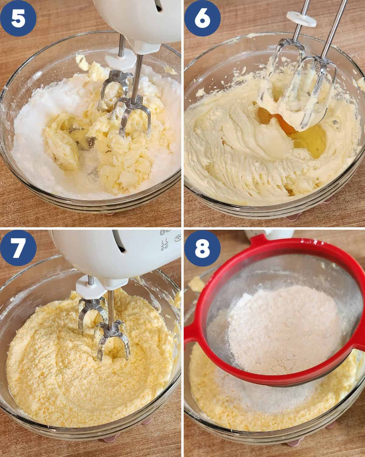 Step by step photos of adding flour.
