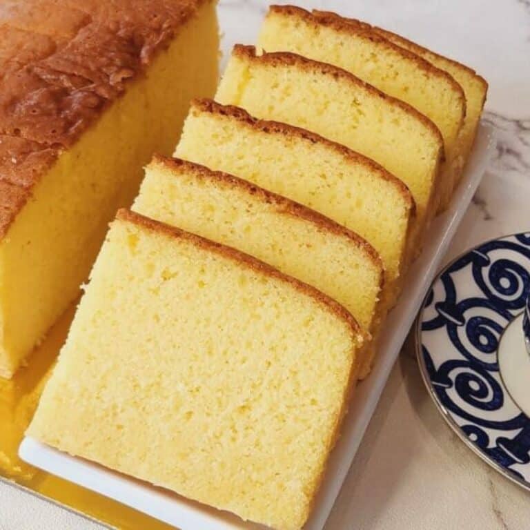 A few slices of Thai Butter cake on a white plate.