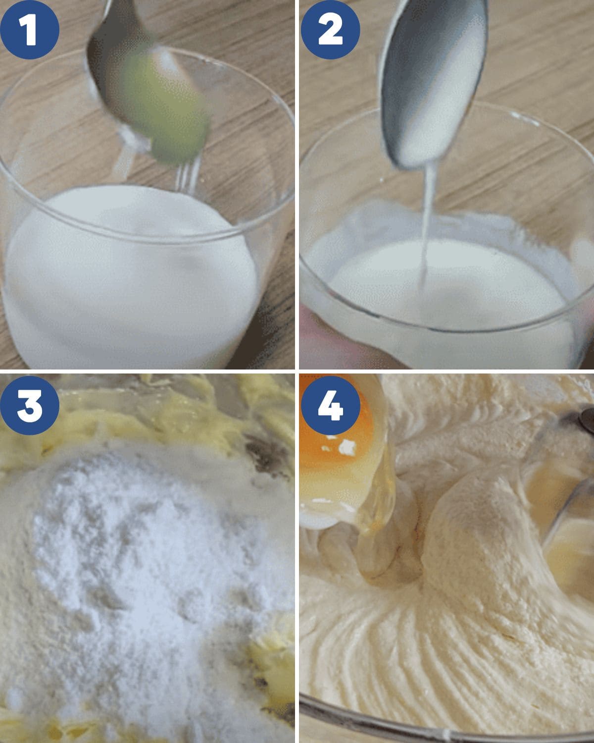 Step by step photos of making the buttermilk for Thai butter cake batter.