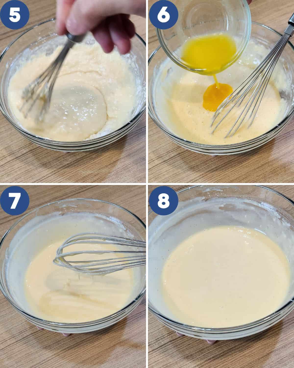 Step by step photos of whisking the batter until smooth.