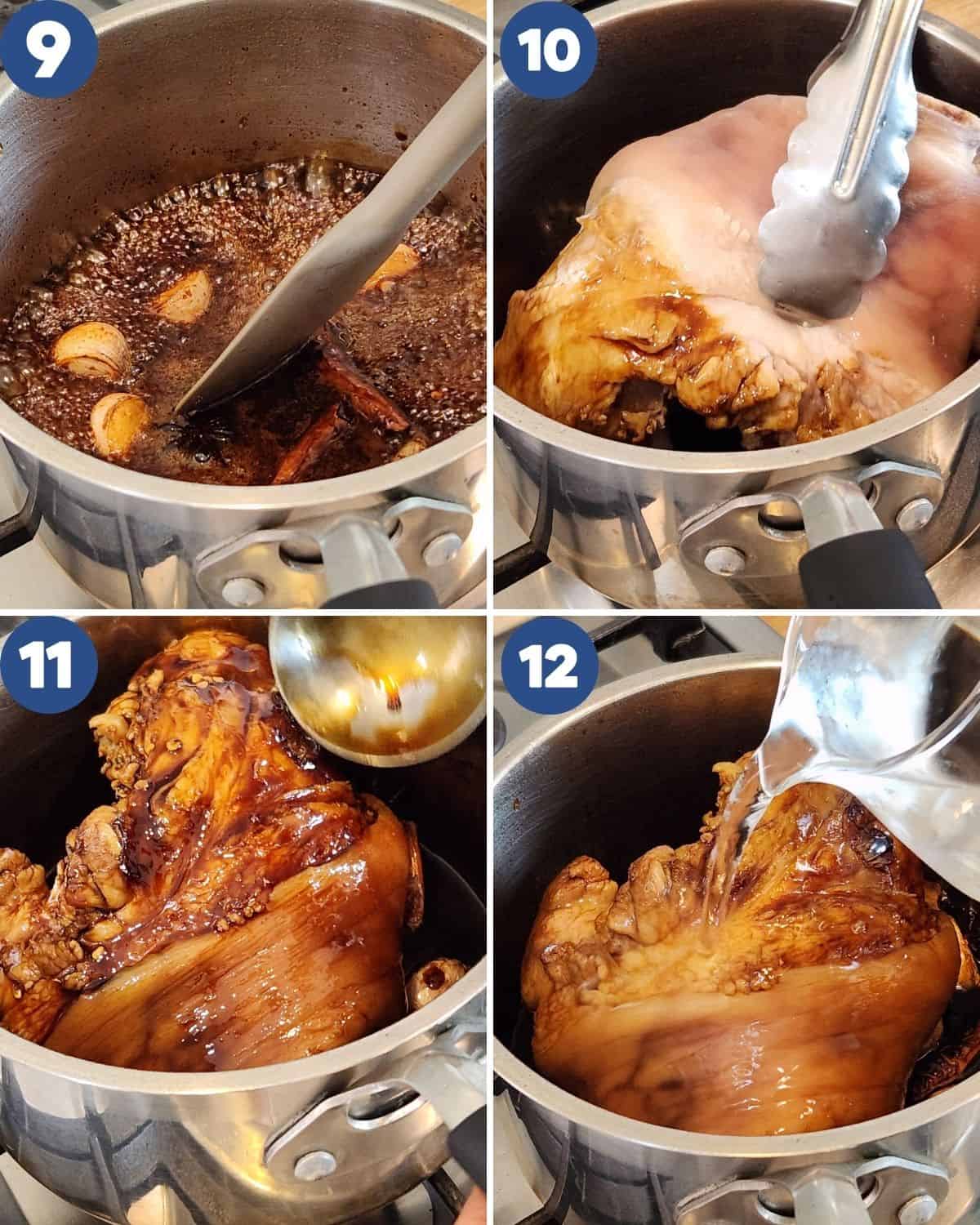 Step by step photos of cooking the pork shank.