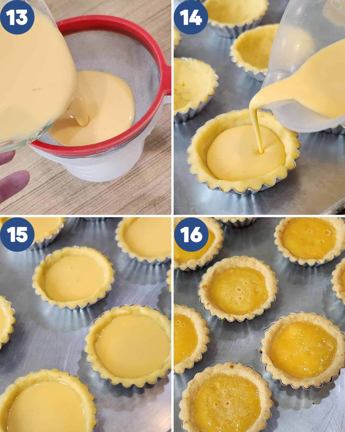 Step by step photos of assembling the crust and filling for Hong kong egg tarts.