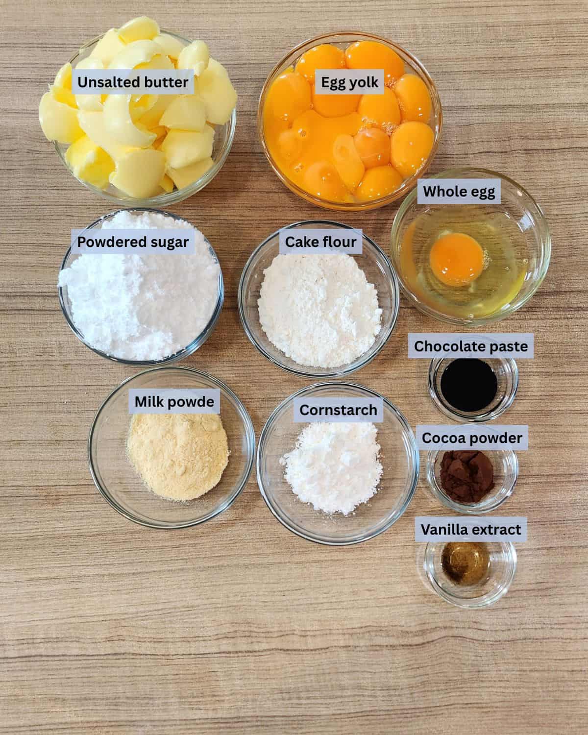Lapis surabaya ingredients with labels.