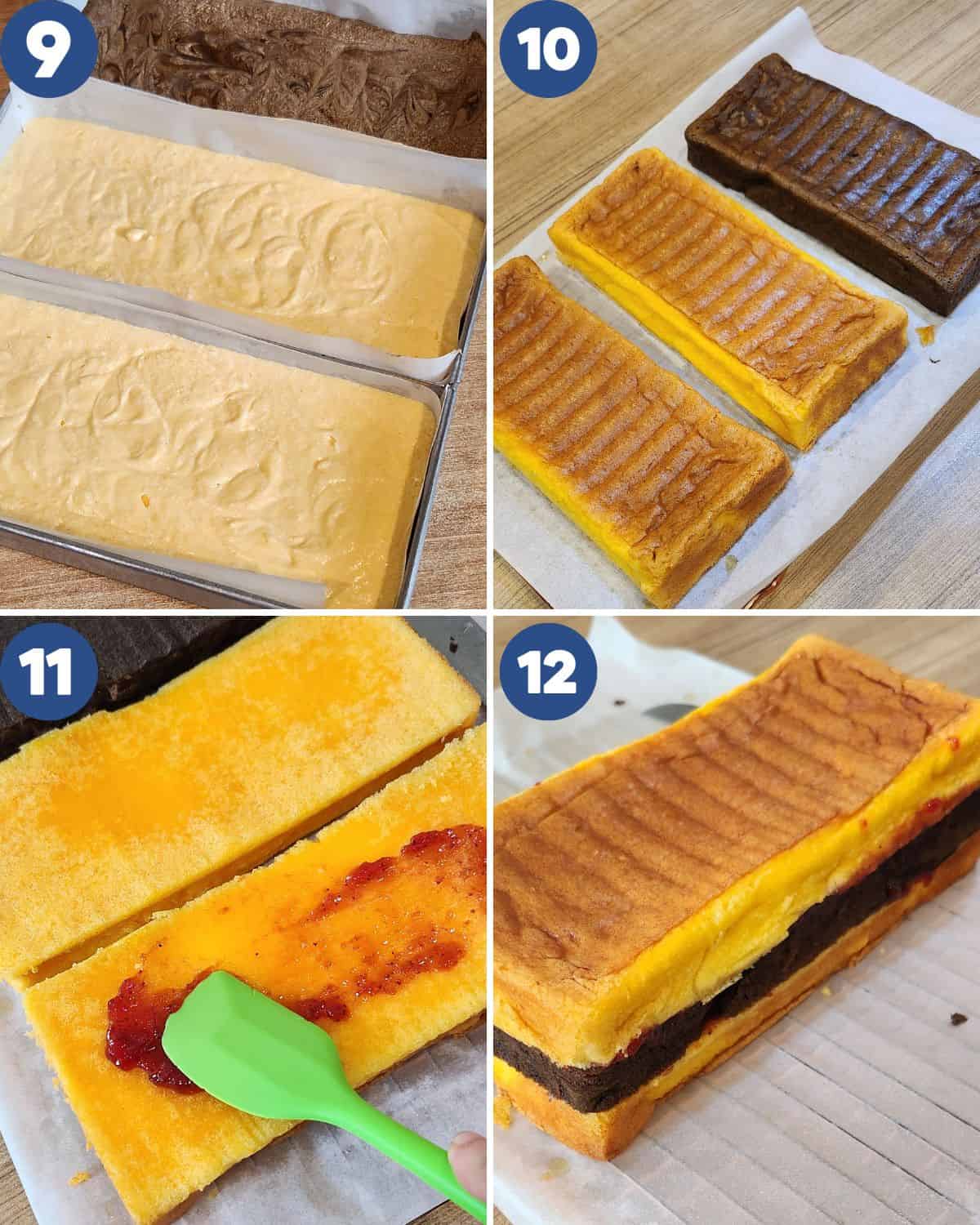 Step by step photos of baking and assembling the Lapis Surabaya.