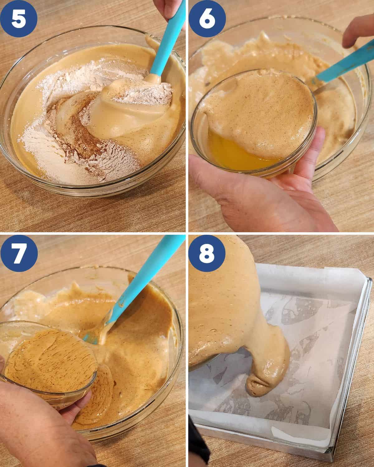 Step by step photos of folding the batter.