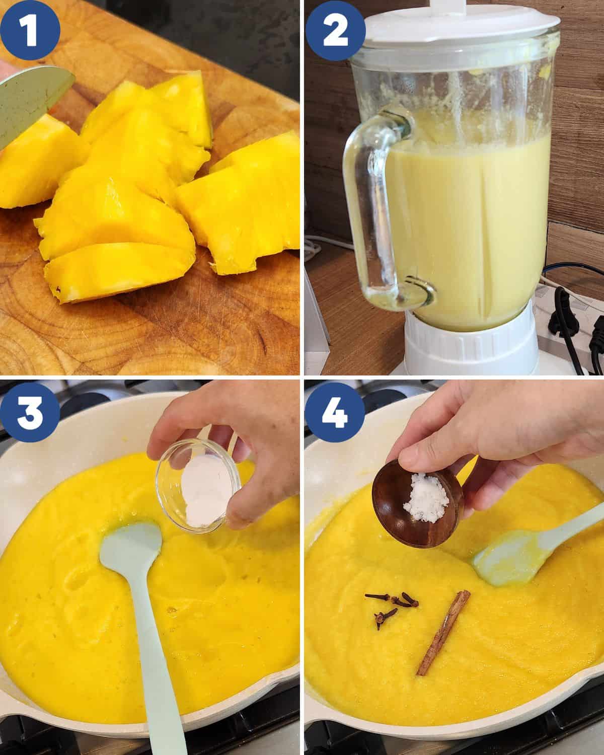 Step by step photos of processing the pineapple before slow cooking. 