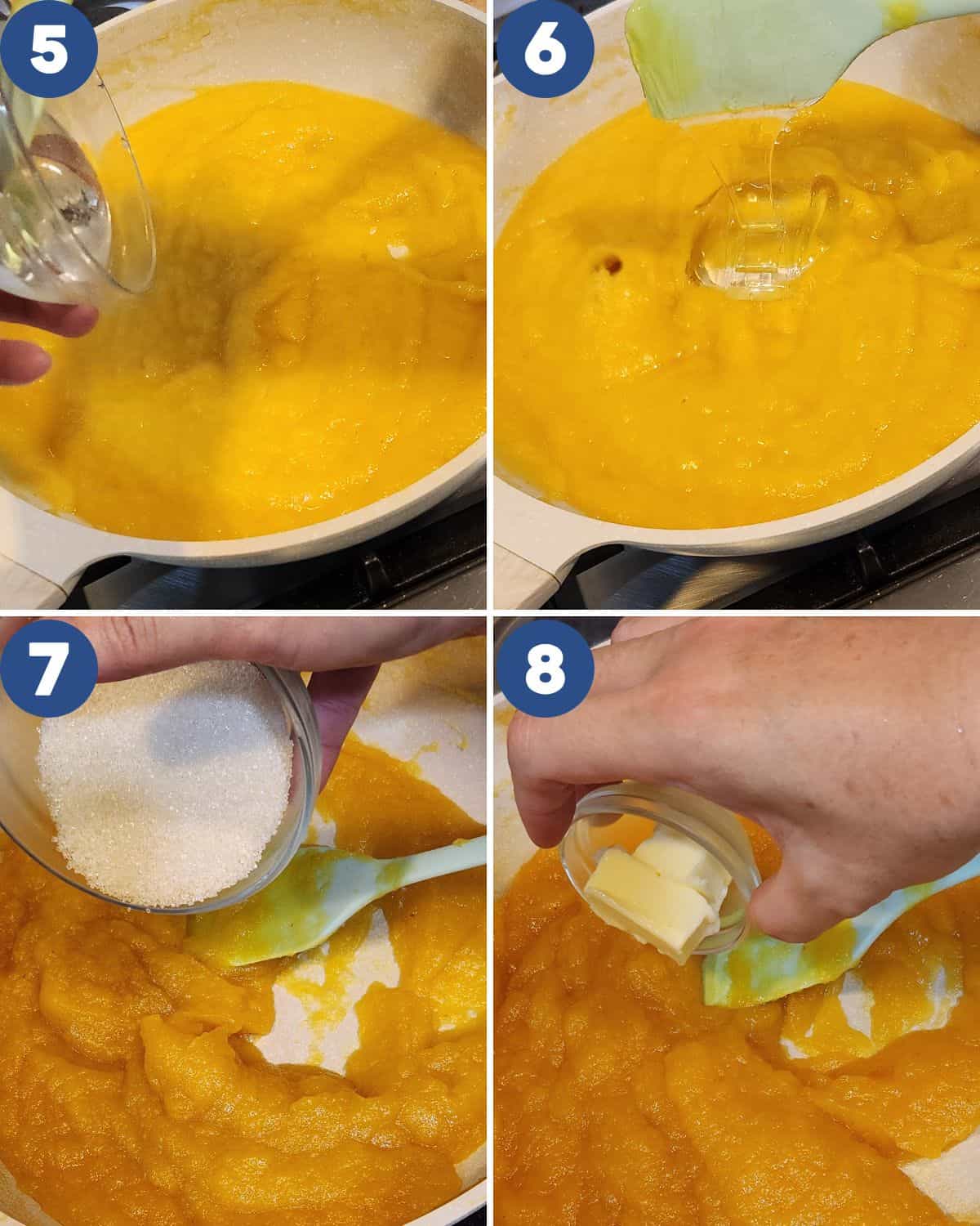 Step by step photos of slow cooking the pineapple cake filling.