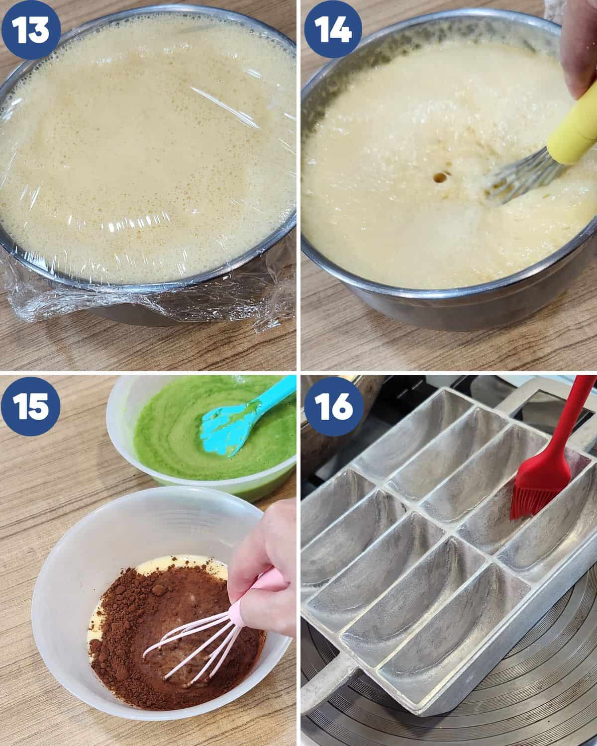 Step by step process photos of fermenting the batter.