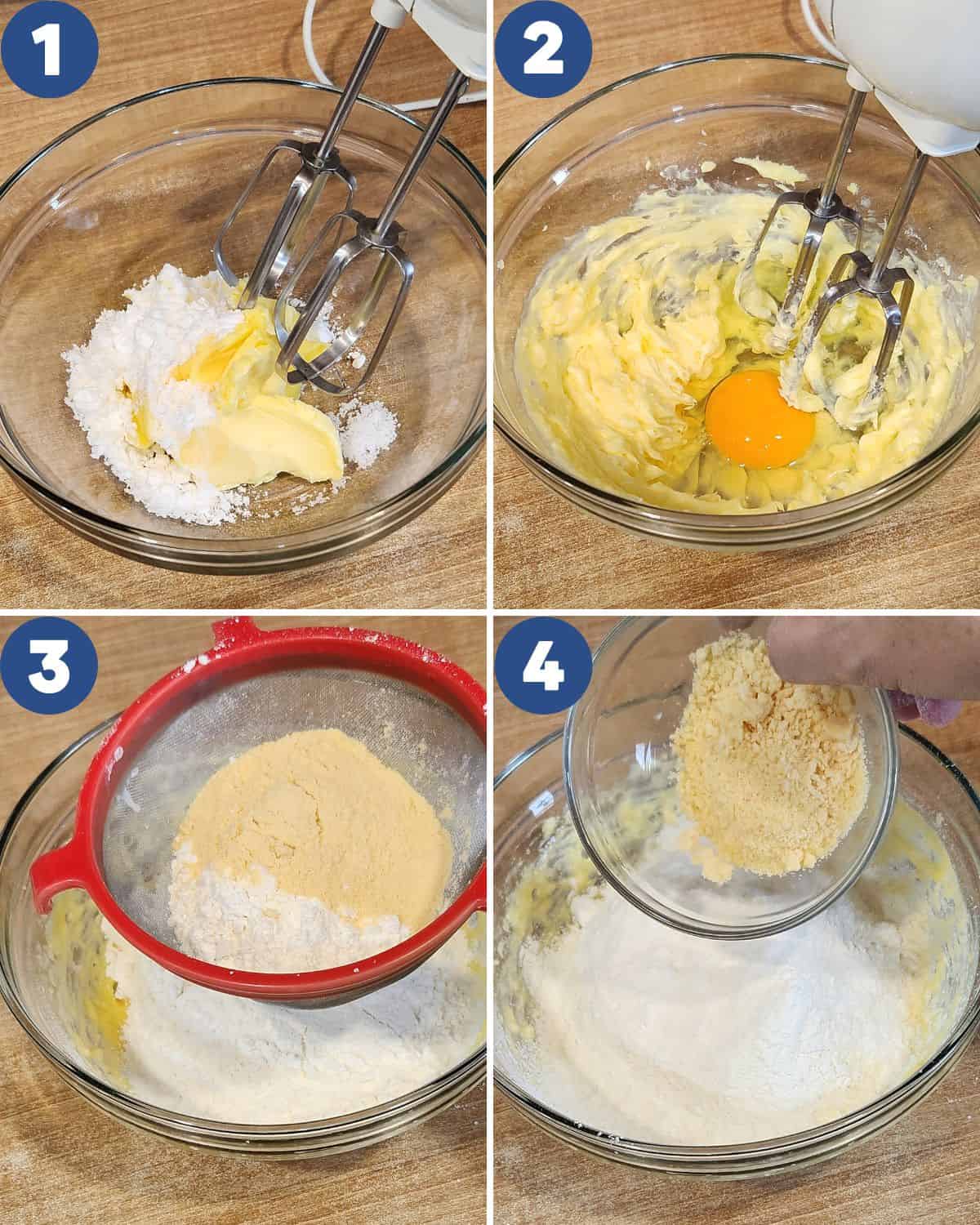 Step by step process photos of making the crust dough for Taiwanese pineapple cake. 