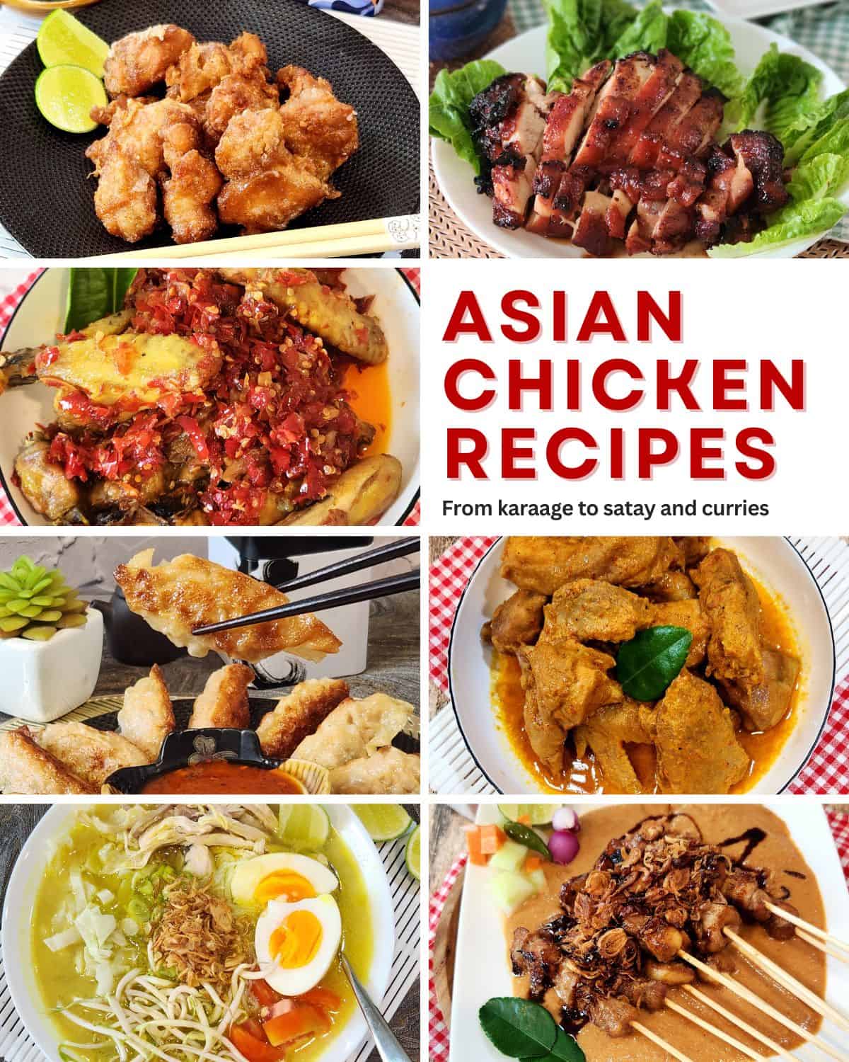 A photo collage of Asian chicken recipes images.