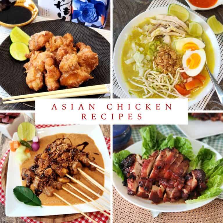 A photo collage of Asian chicken recipes images.