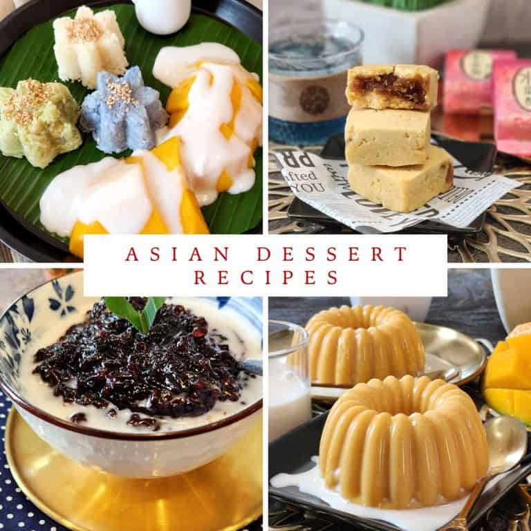 A photo collage of asian dessert recipes.