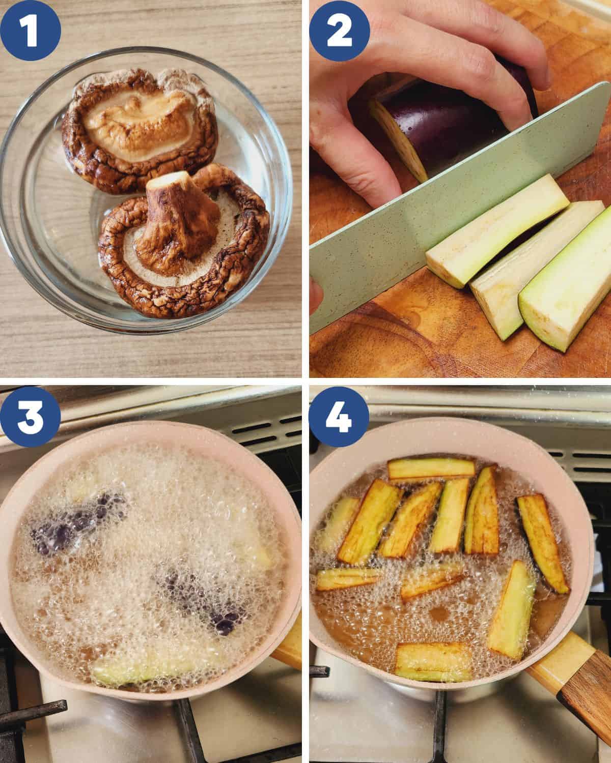 Photo collage of preparing the ingredients for cooking.