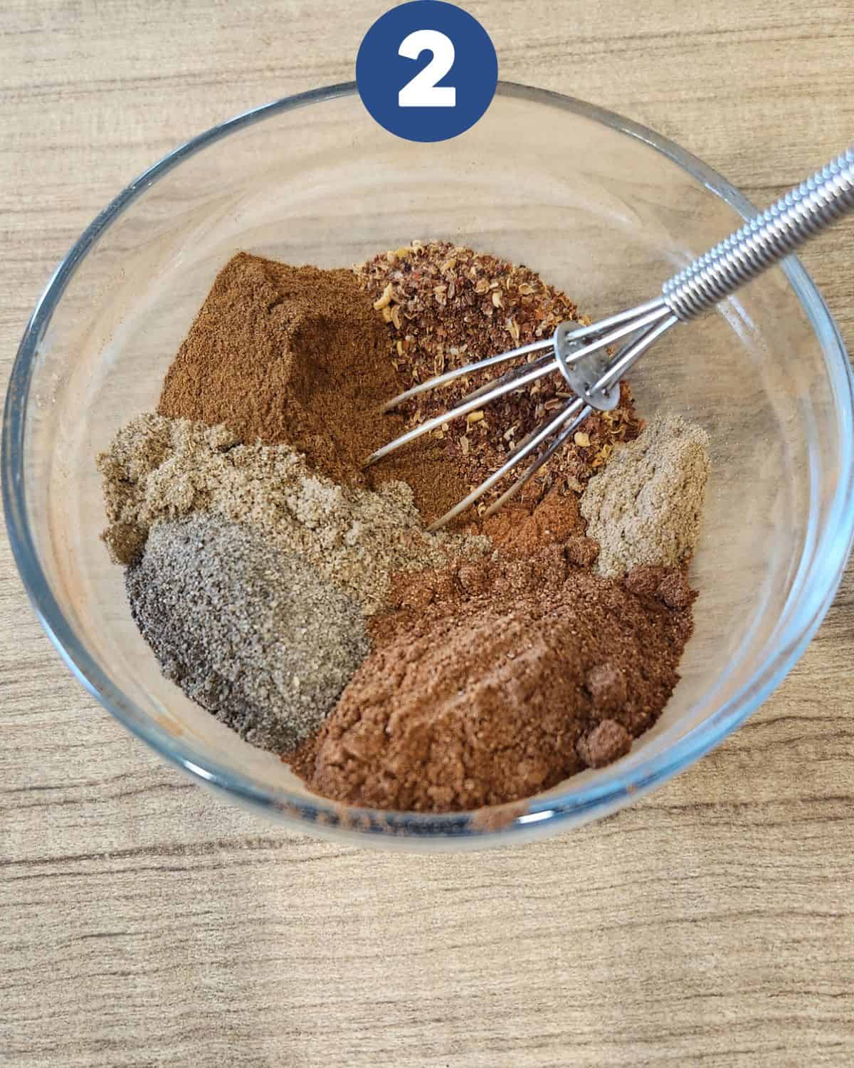 Stirring with a small whisk to combine well.