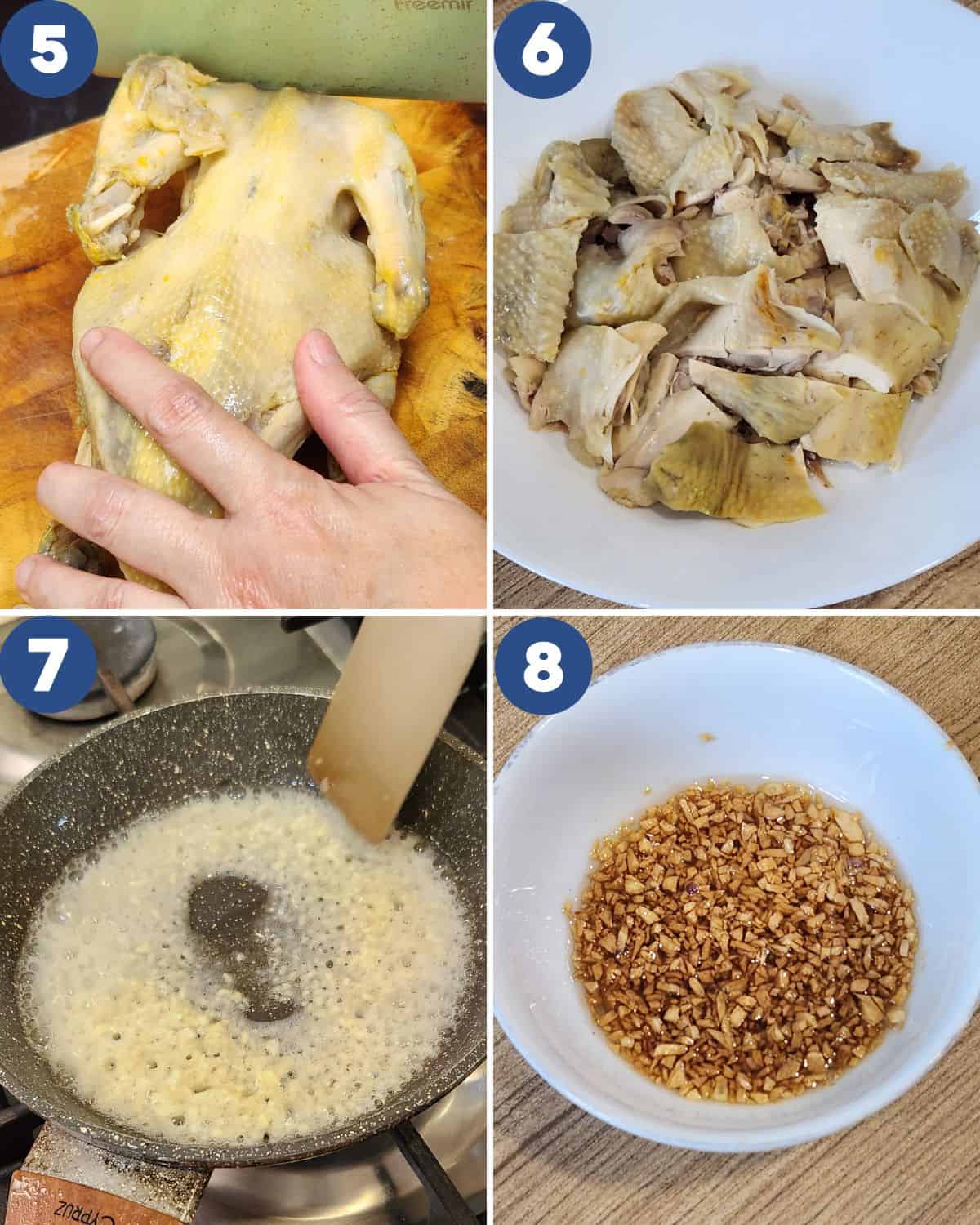 Step by step process photos of slicing the chicken.