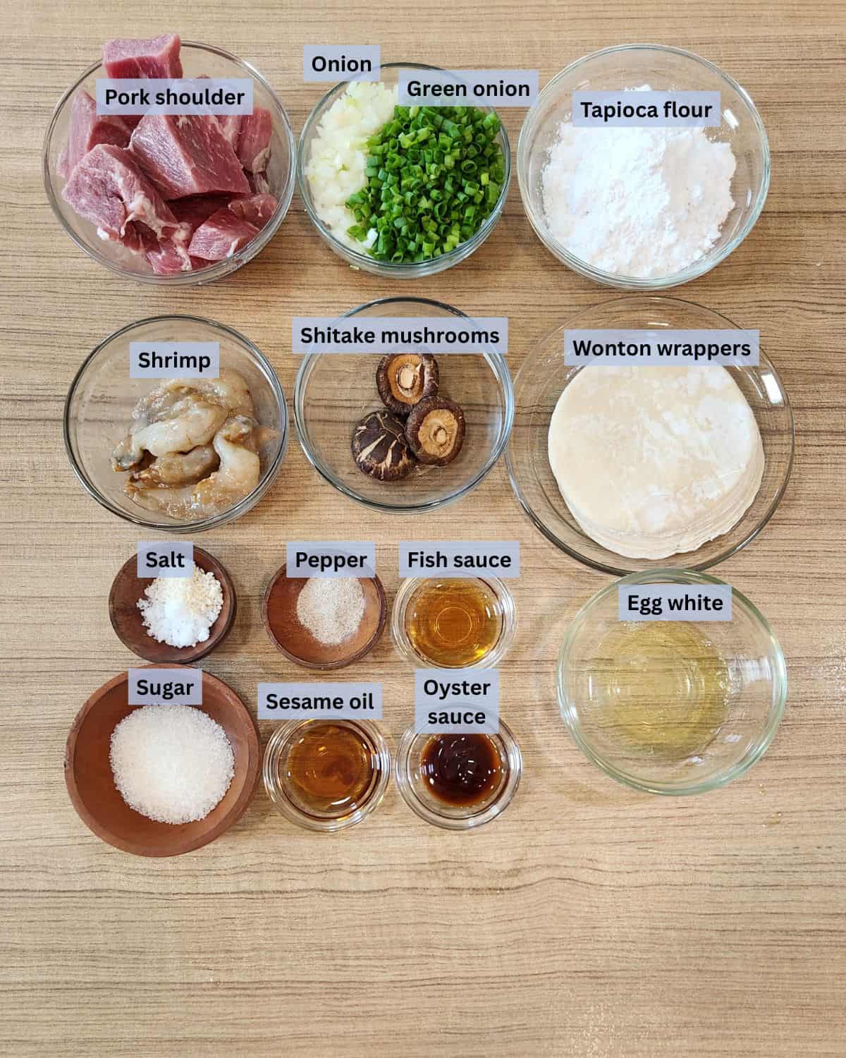 Shao ingredients with labels.