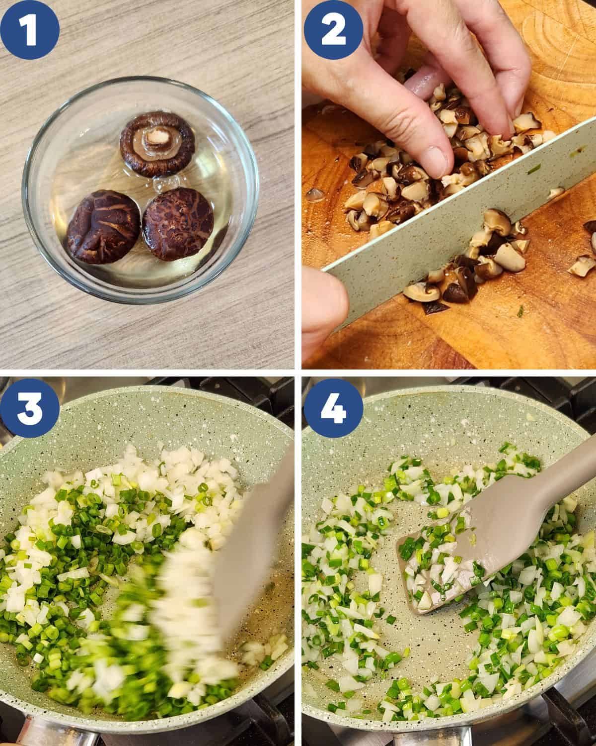 Photo collage of preparing shao mai ingredients.