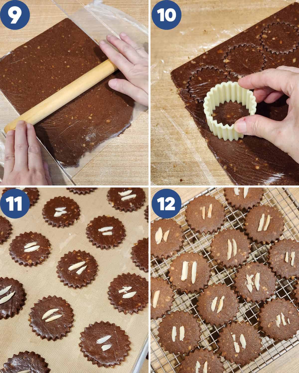A photo collage of shaping the cookies using cookie cutter and baking the speculaas cookies.