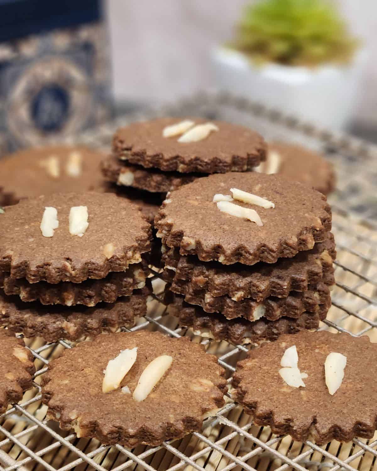 Dutch speculaas cookies on a cooling rack.
