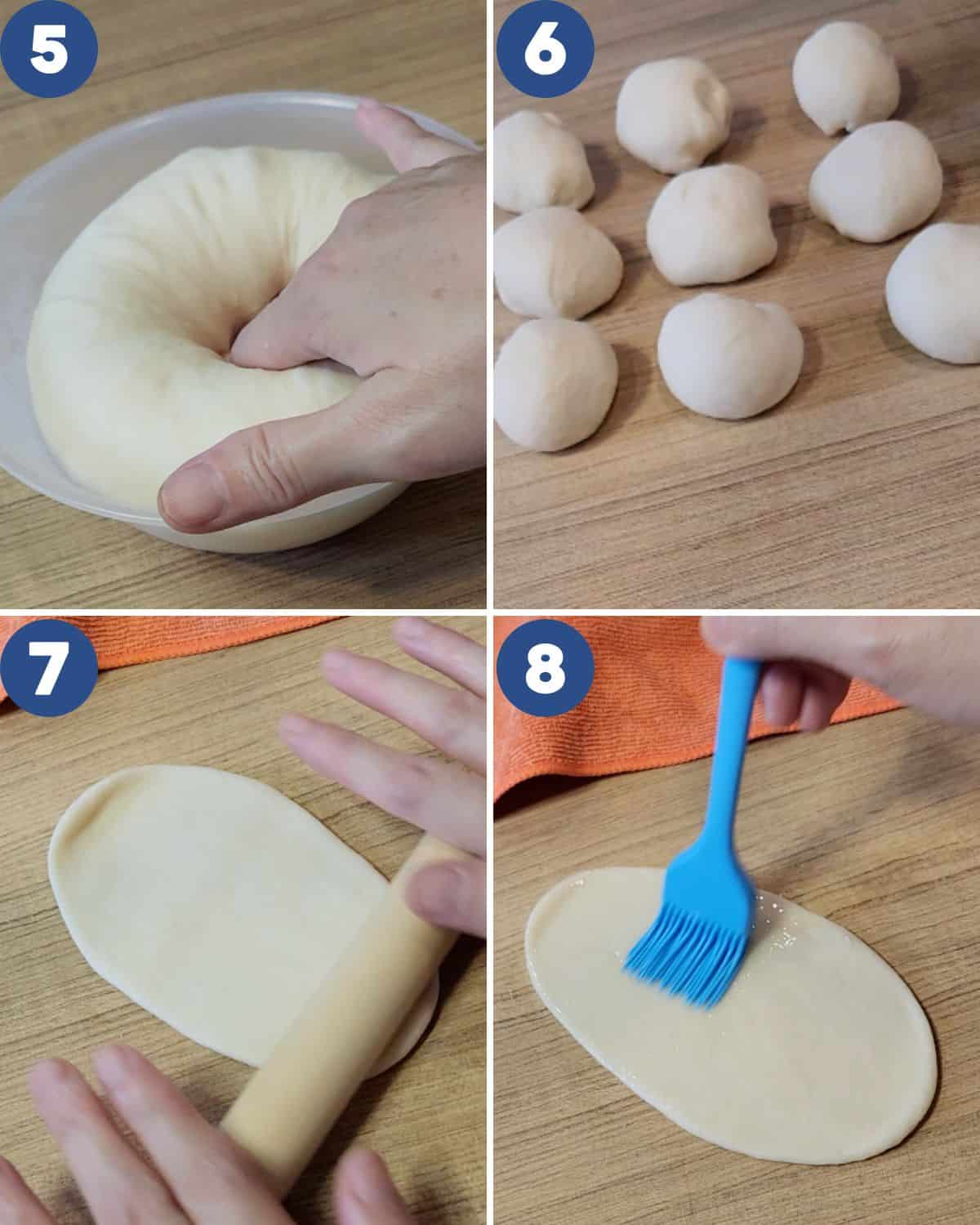 Step by step process photos of shaping the dough.