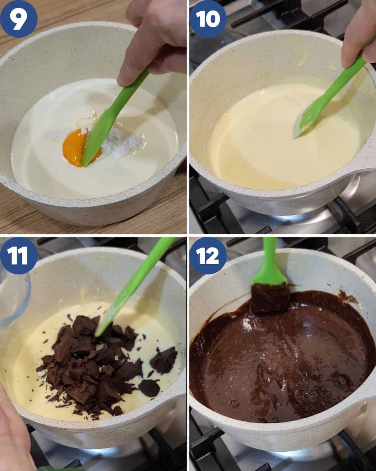 Step by step process photos of making the chocolate ganache.