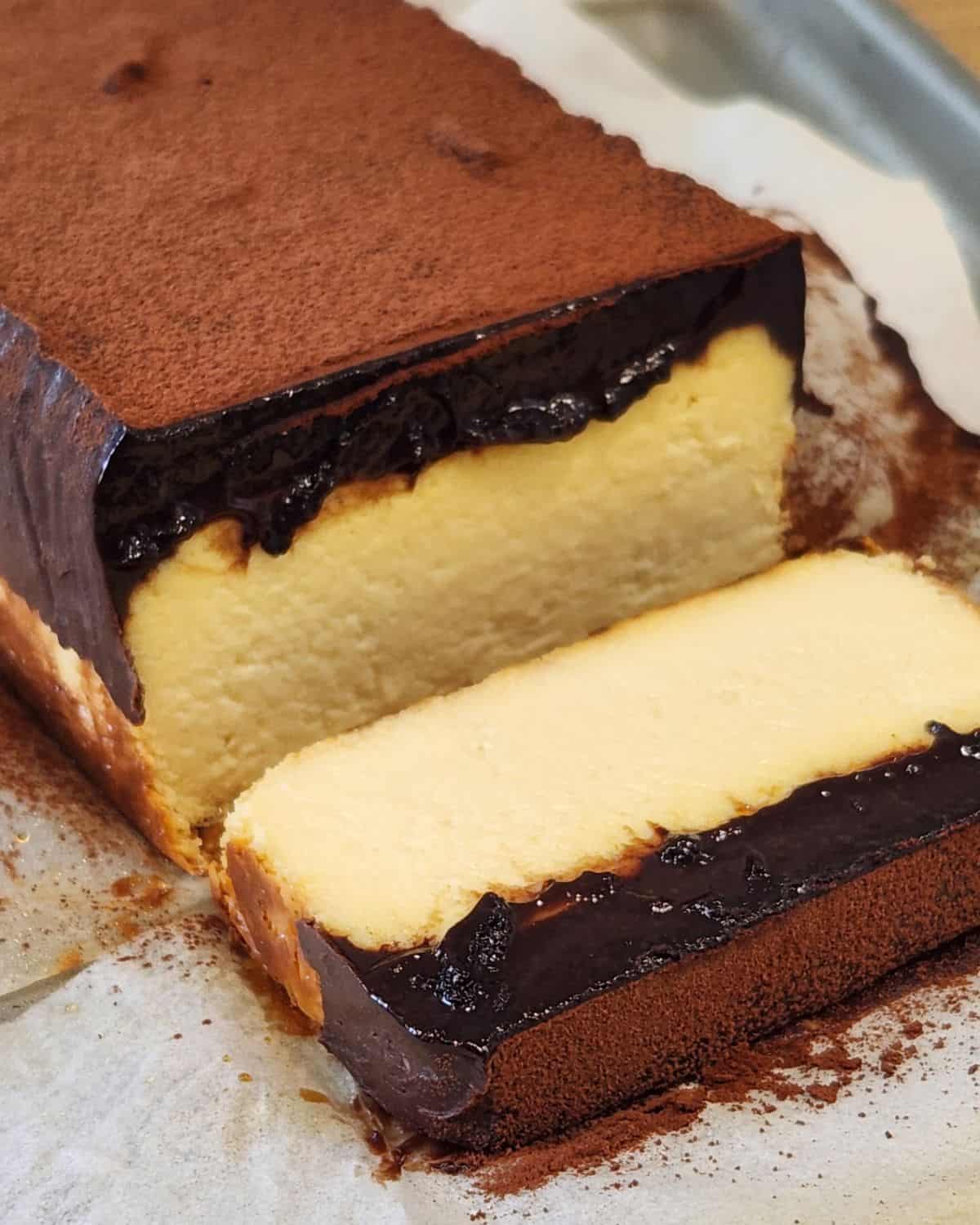 A slice of iceberg cheesecake freshly cut.