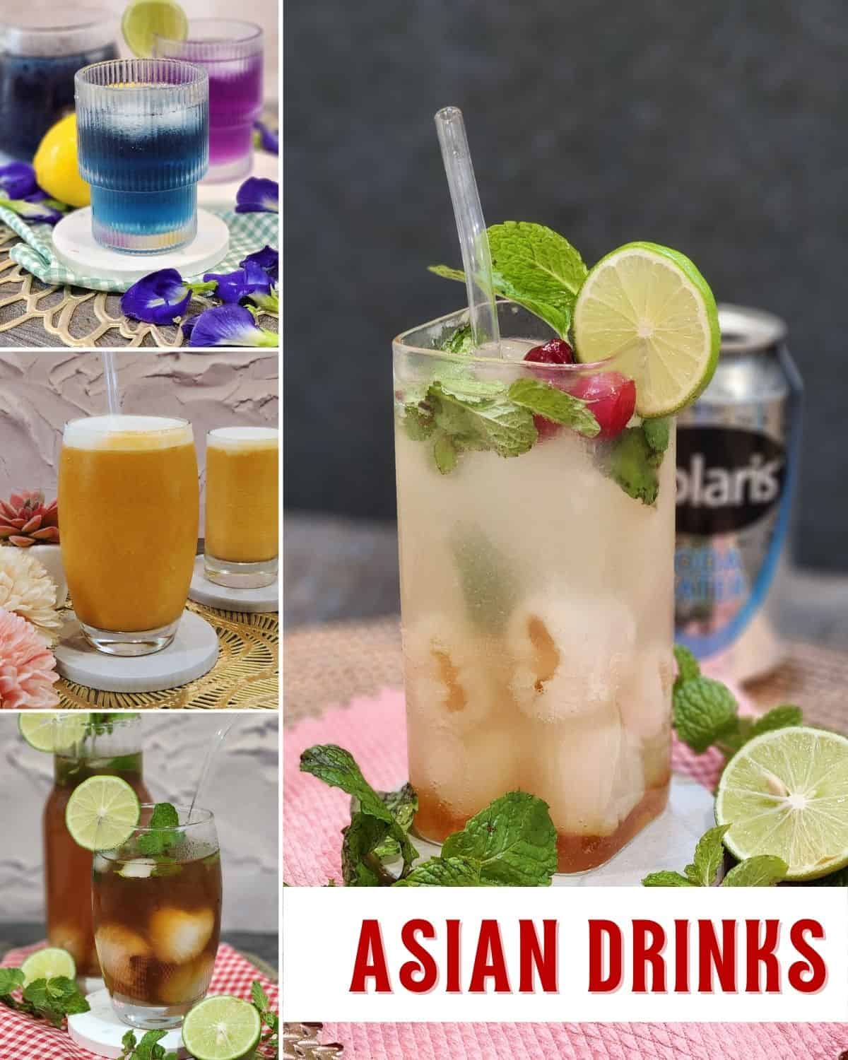A collage of Asian drinks photos.