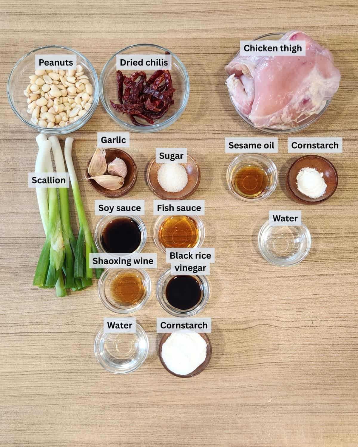 Kung Pao Chicken ingredients with labels.