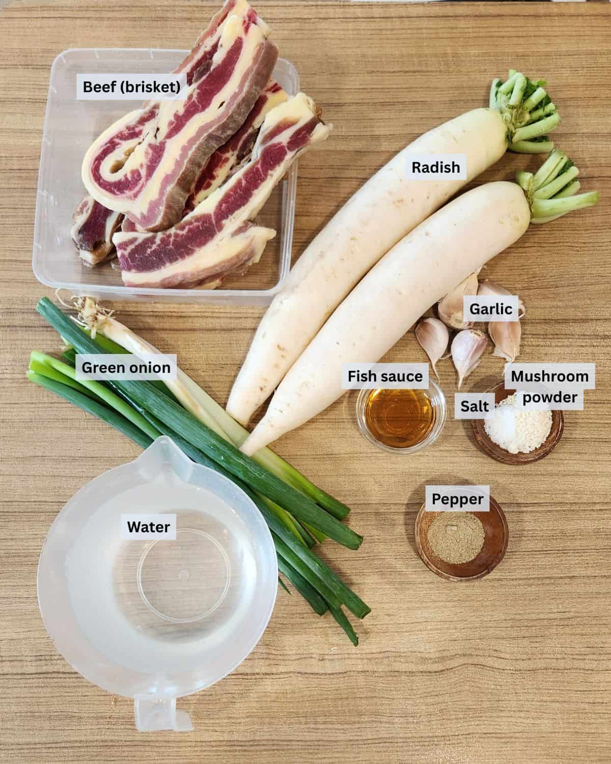 Korean beef soup with radish ingredients.