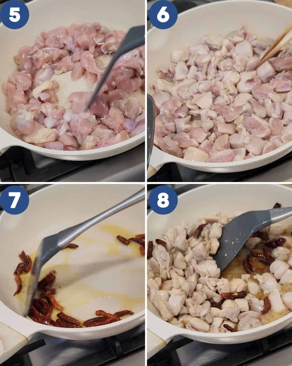 Step by step process photos of cooking the chicken.
