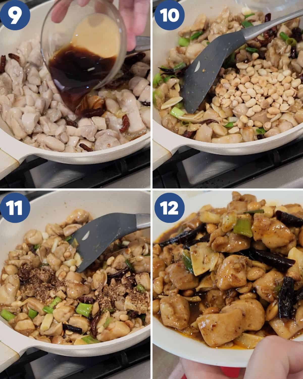 Step by step process photos of cooking the Kung Pao Chicken.