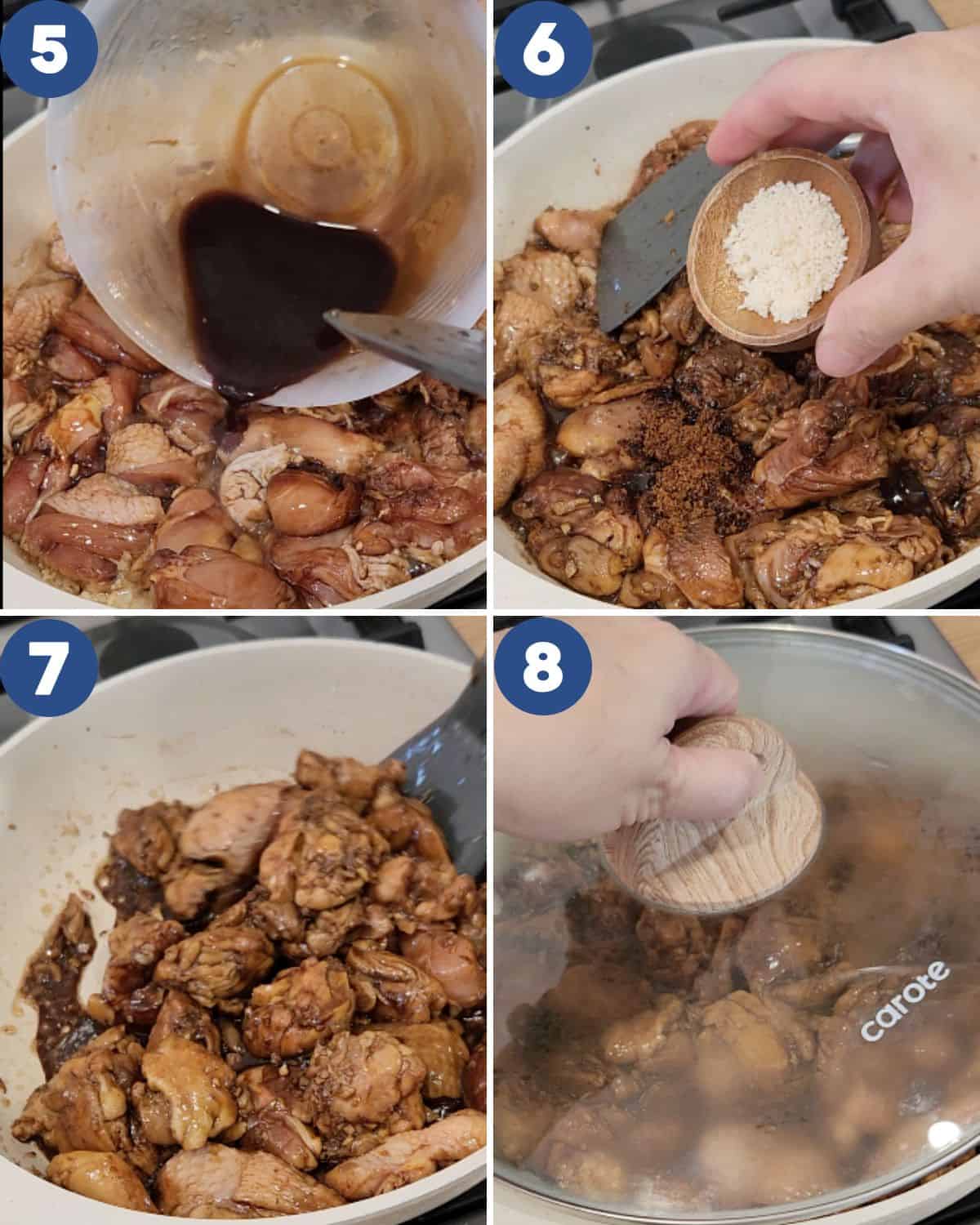 Step by step process photos of cooking the chicken.