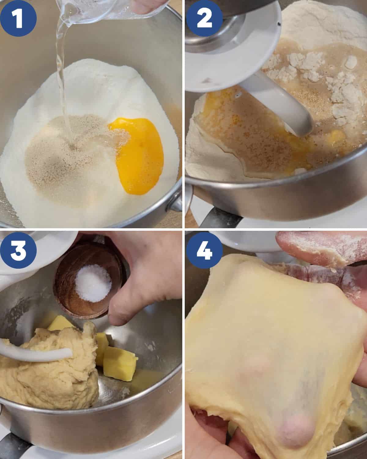 Step by step process photos of making the bread dough.