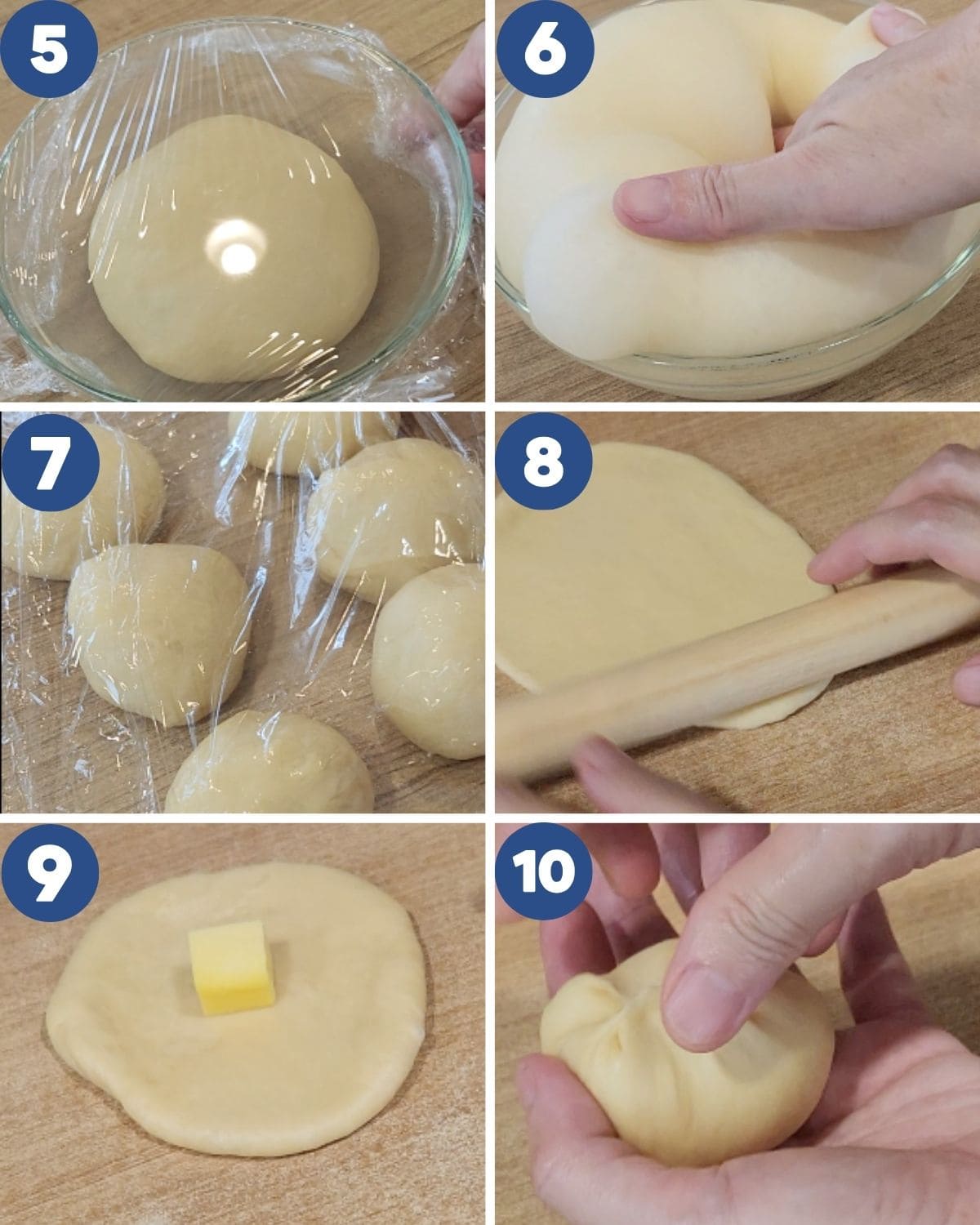 Step by step process photos of preparing and shaping the dough.