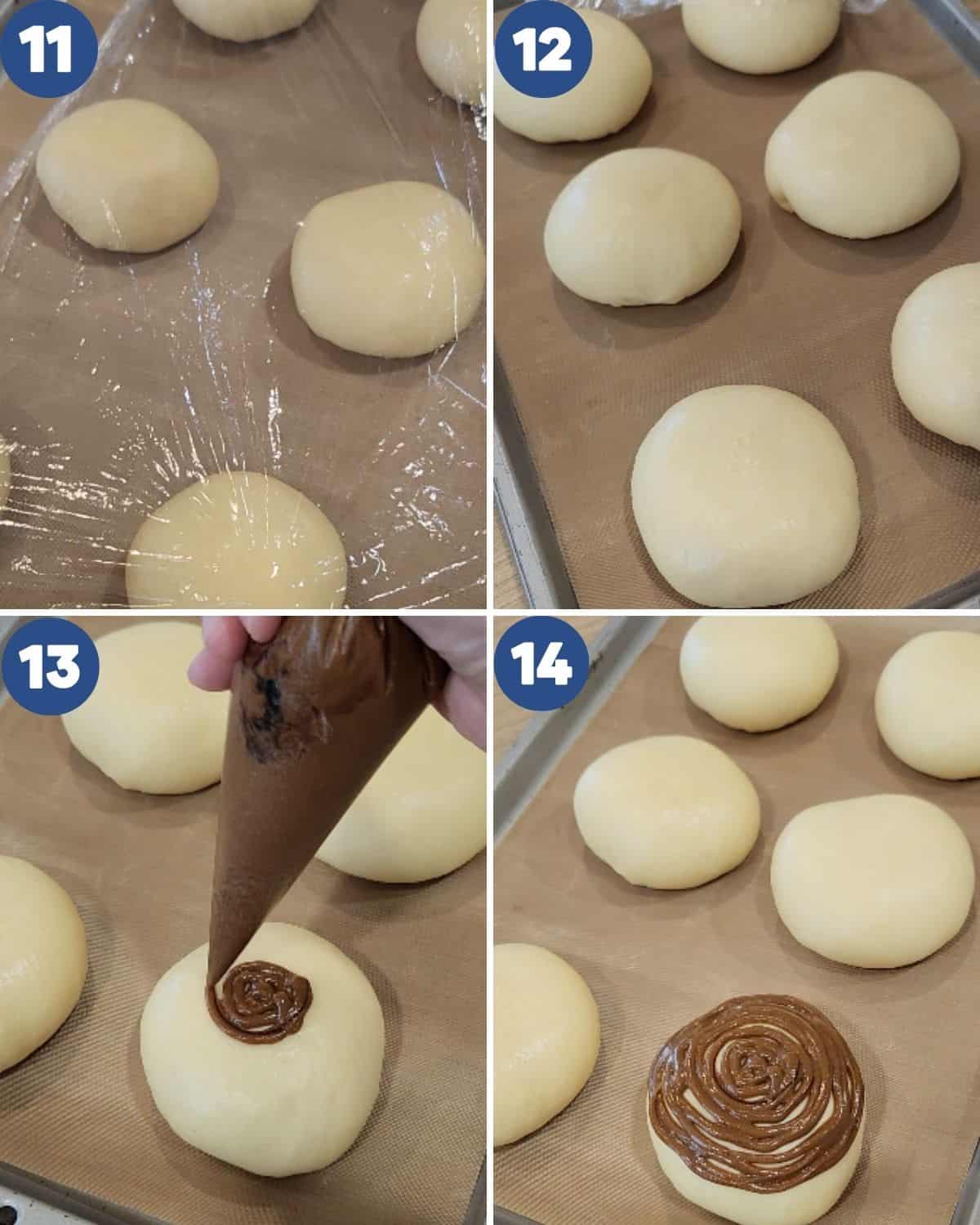 Step by step process photos of second fermentation and adding the topping.