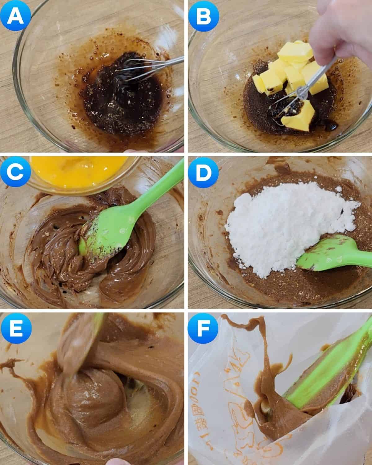 Step by step process photos for the coffee topping.