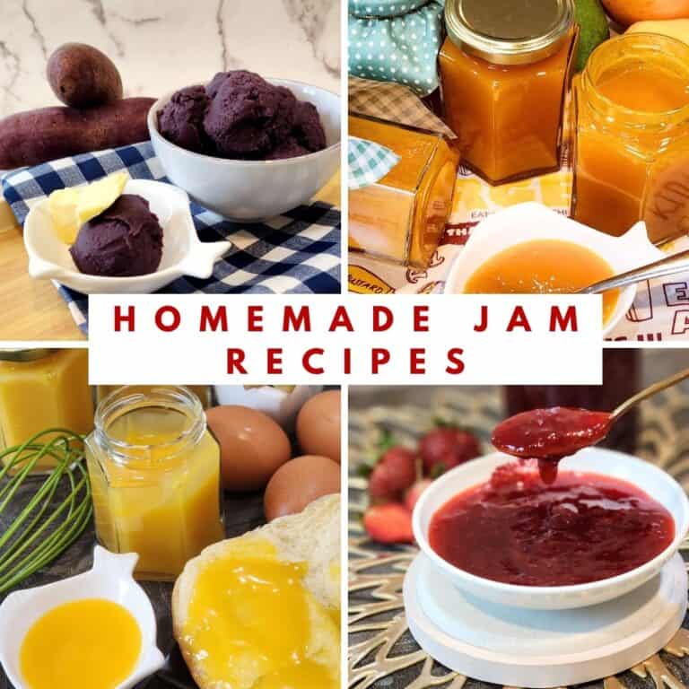 A photo collage of homemade jam recipes, sweet spreads, and fillings.