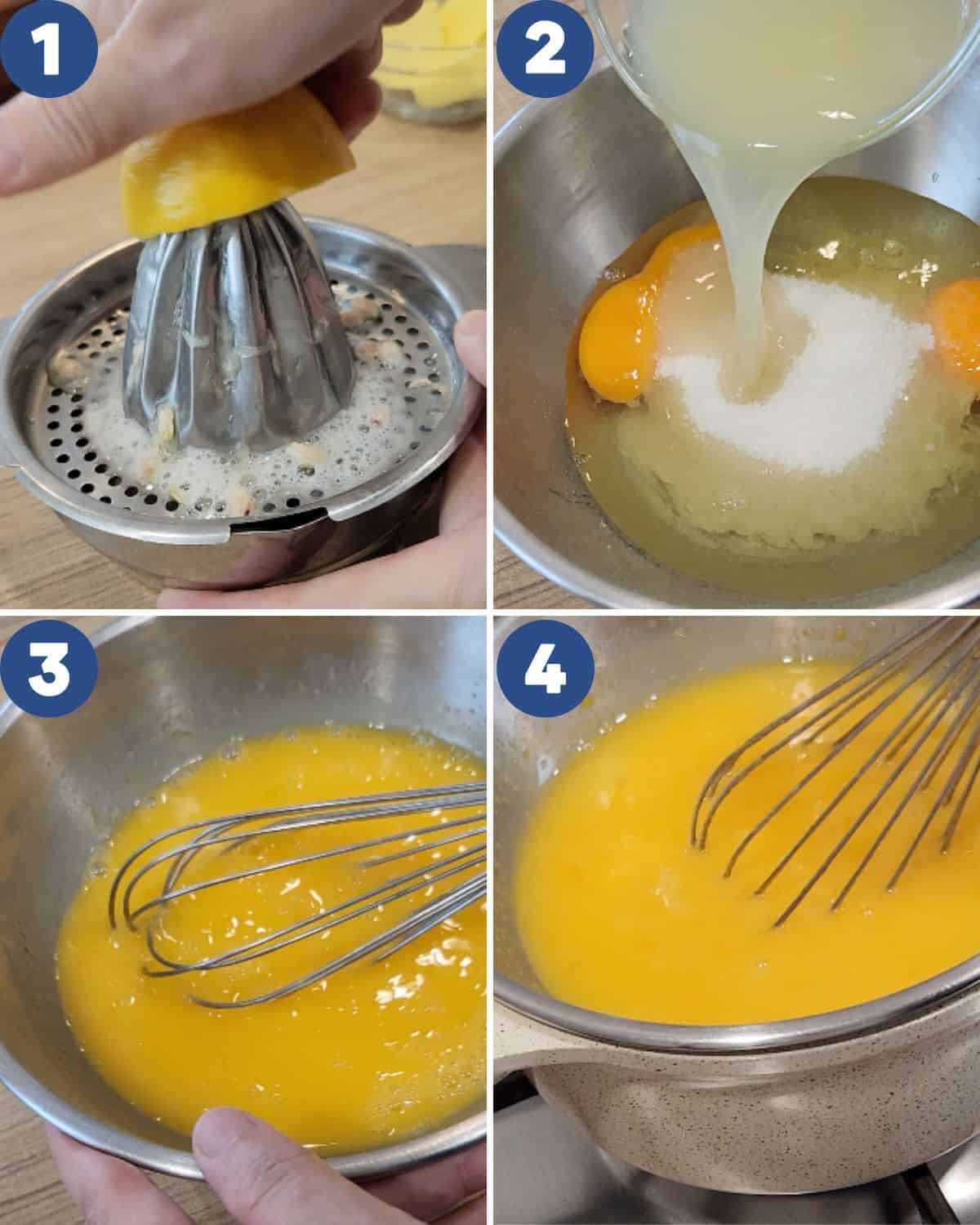 Step by step process photos of making the lemon curd.