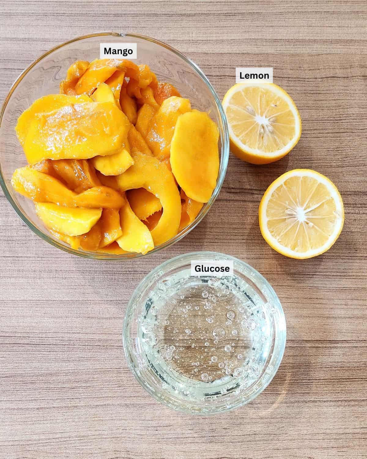 Mango Jam ingredients with labels.